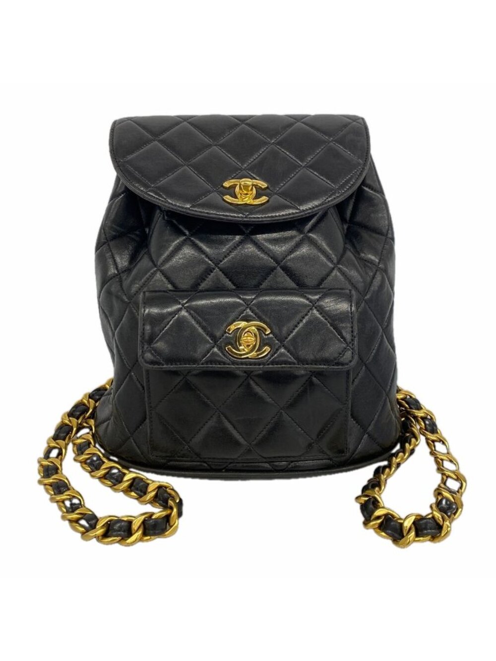 Chanel Backpack Quilted Lambskin Black Gold